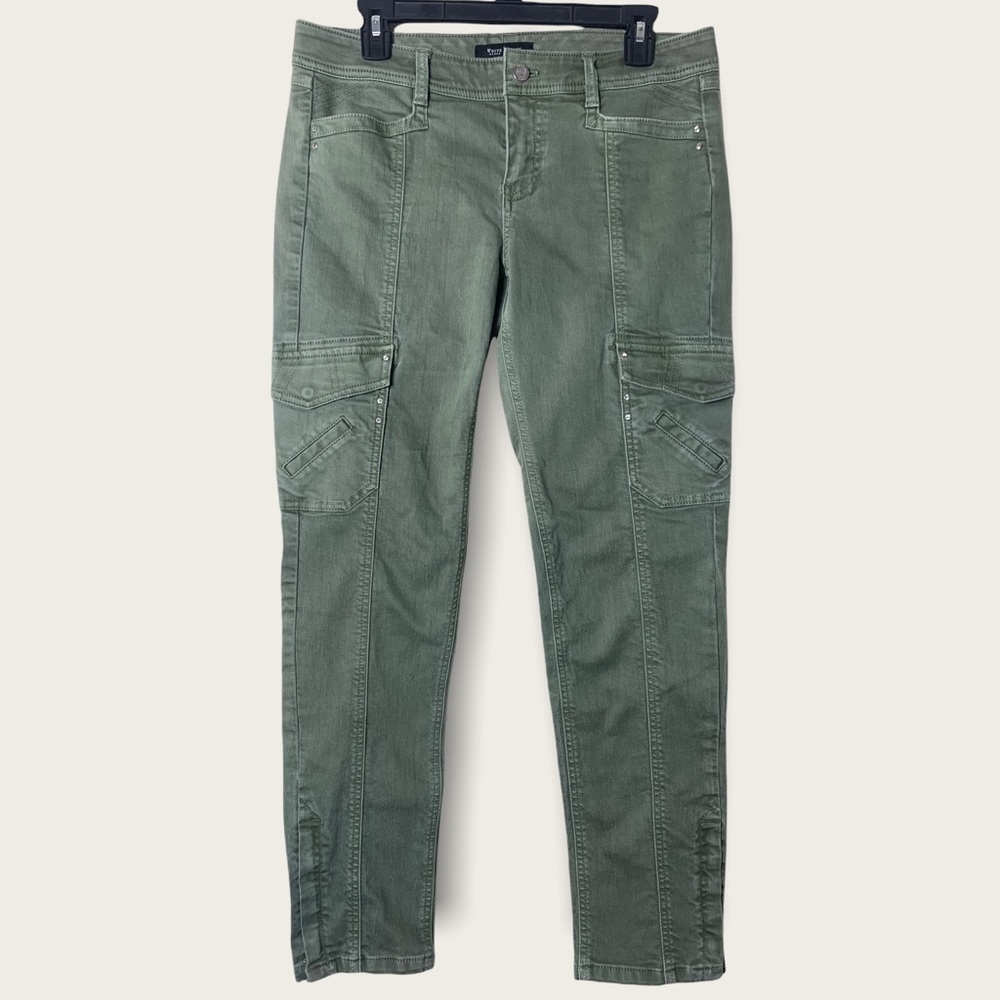 WHBM Blanc Olive Green Slim Ankle Utility Jeans Size 6R
